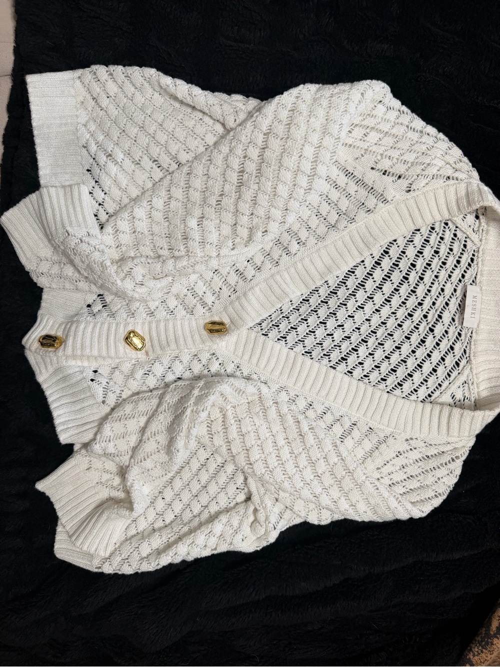Meshki Cream Open-Knit Button Cardigan
